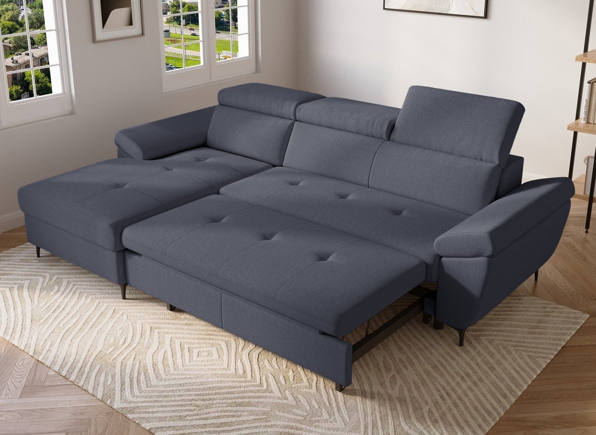 Canapé d'angle convertible en tissu gris foncé MONICA - Angle gauche - DécoInParis