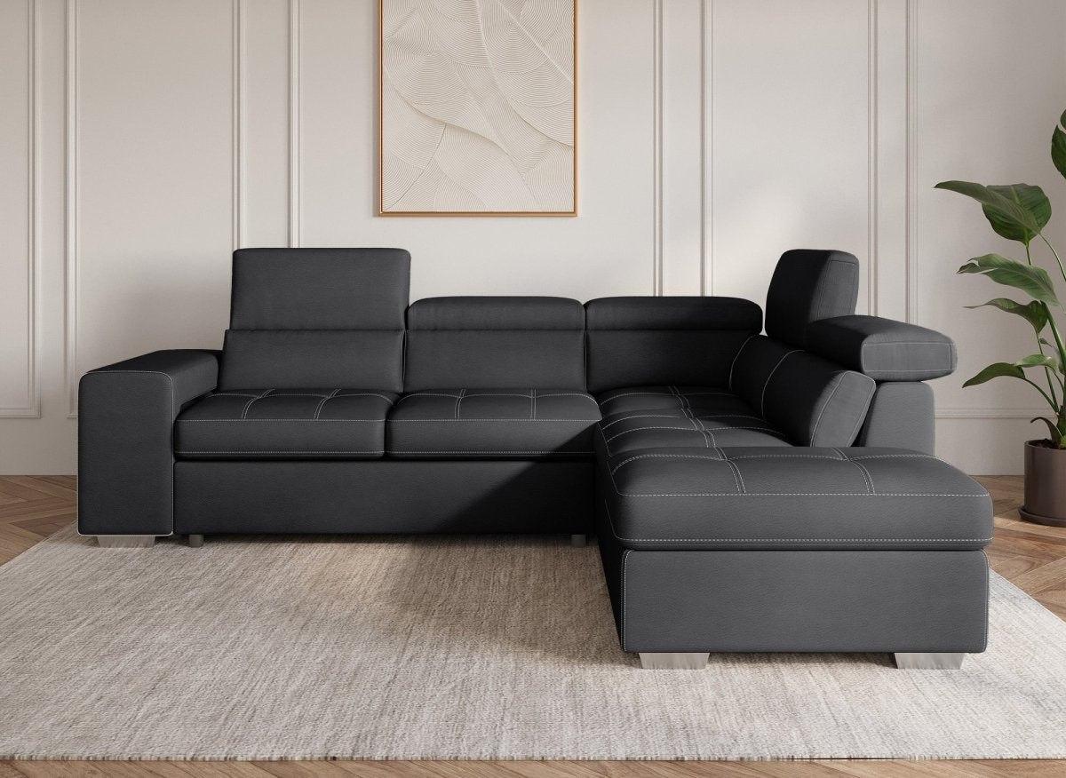 Canapé d'angle convertible en tissu noir DAVON - angle droit - DécoInParis