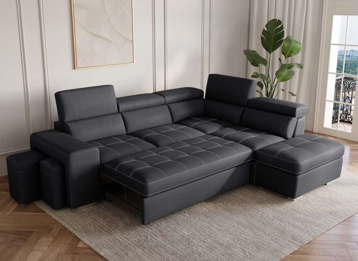 Canapé d'angle convertible en tissu noir DAVON - angle droit - DécoInParis