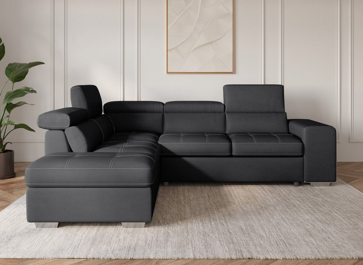 Canapé d'angle convertible en tissu noir DAVON - angle gauche - DécoInParis