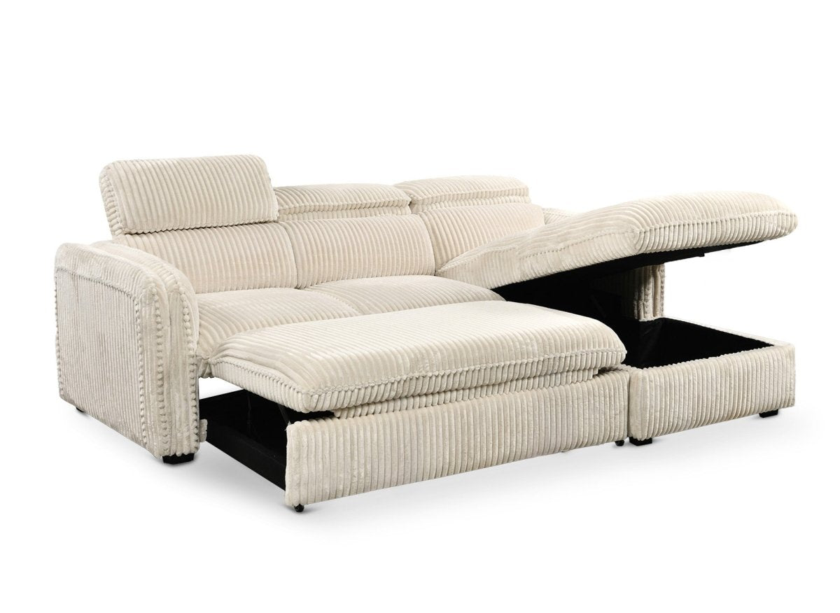 Canapé d'angle convertible en velours côtelé épais beige ISABELLA - Angle droit - DécoInParis