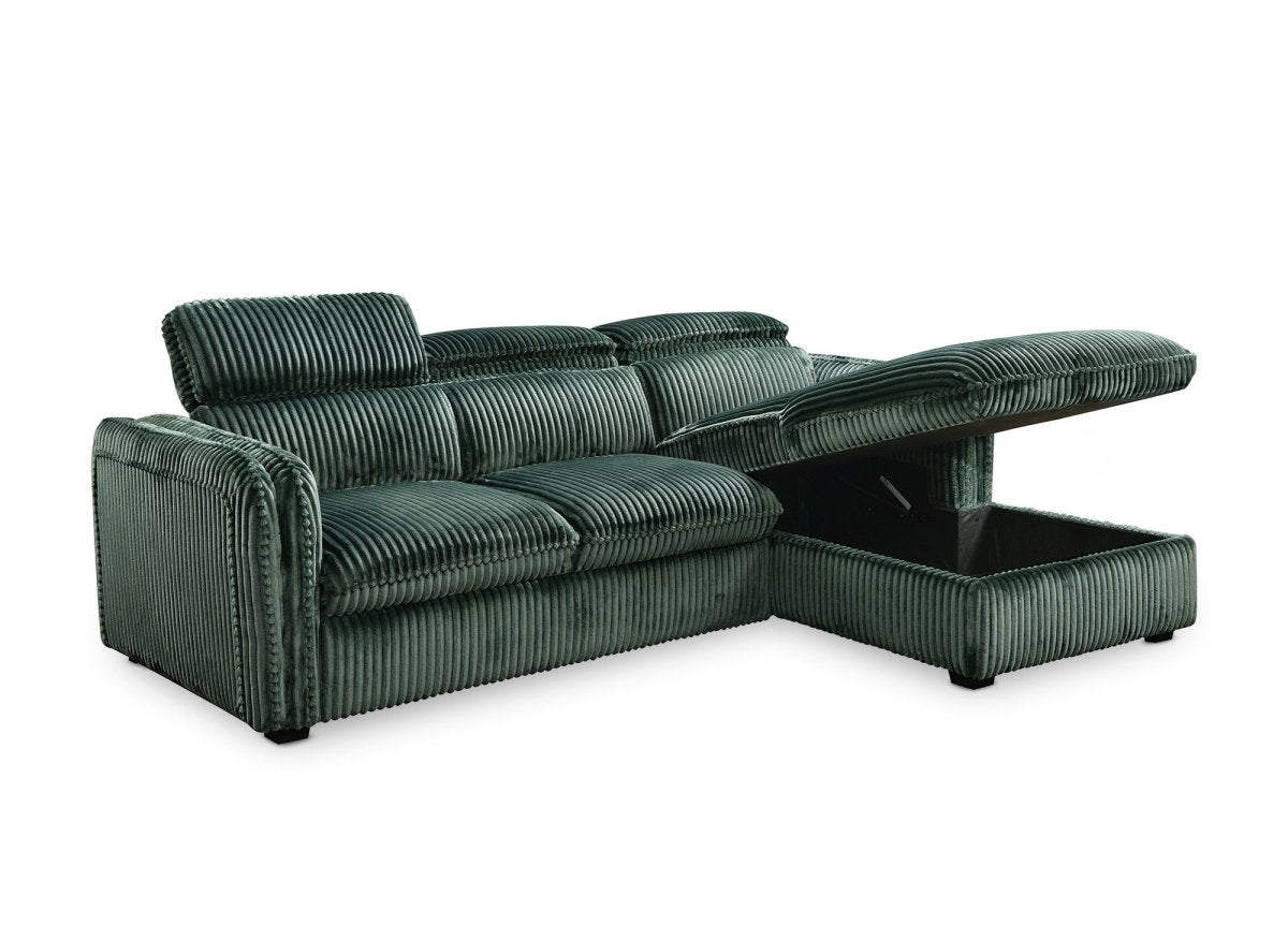 Canapé d'angle convertible en velours côtelé épais vert ISABELLA - Angle droit - DécoInParis