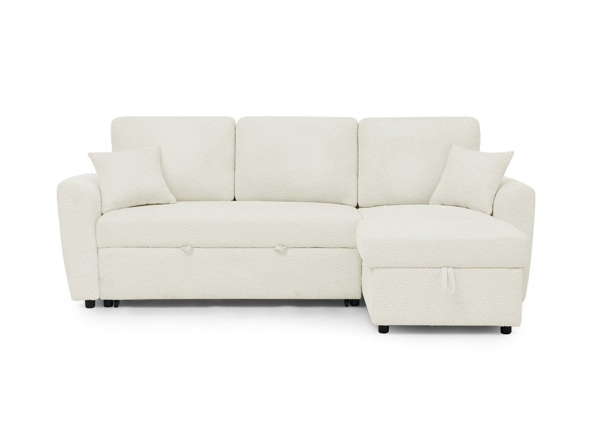 Canapé d'angle convertible et réversible avec coffre en tissu bouclette beige ADRYEN - DécoInParis