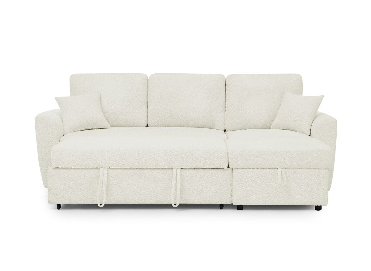 Canapé d'angle convertible et réversible avec coffre en tissu bouclette beige ADRYEN - DécoInParis