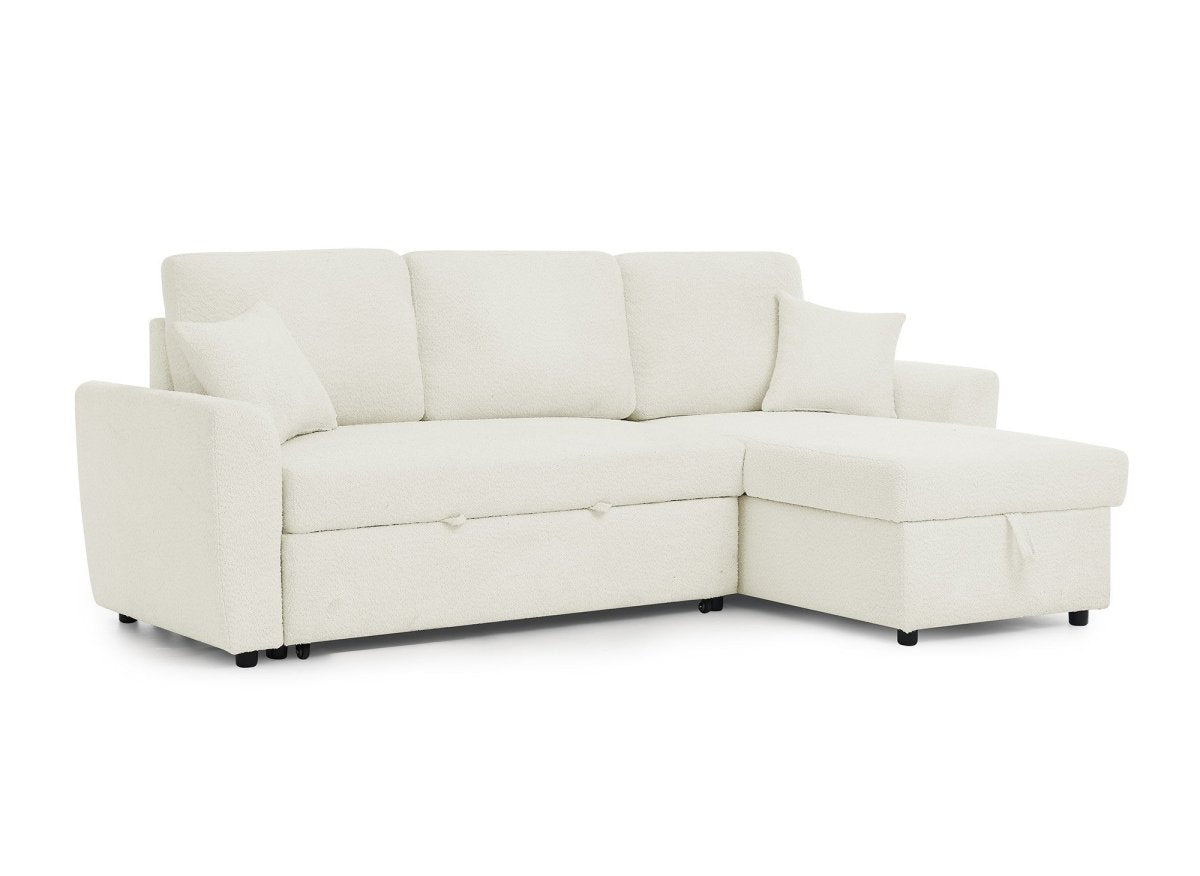 Canapé d'angle convertible et réversible avec coffre en tissu bouclette beige ADRYEN - DécoInParis