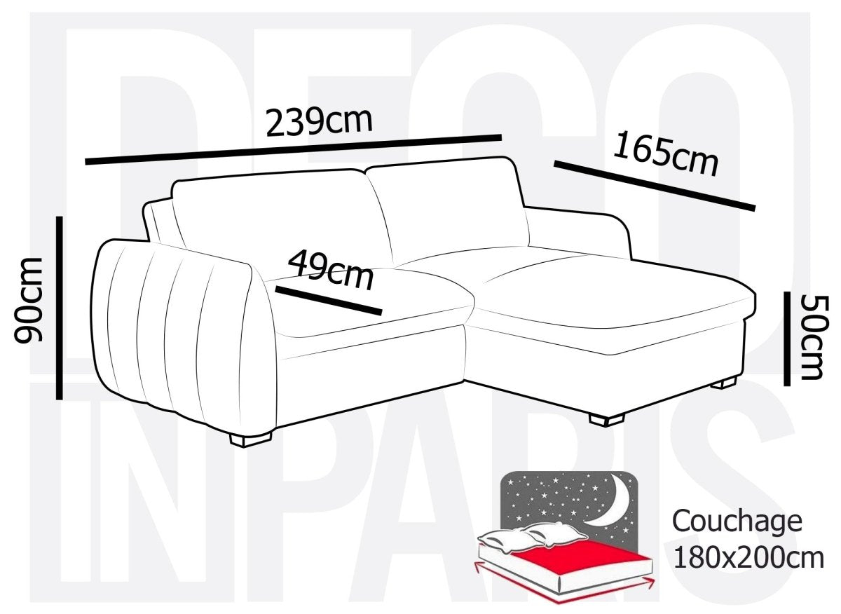 Canapé d'angle convertible et réversible avec coffre en velours chiné bleu LIORA - DécoInParis