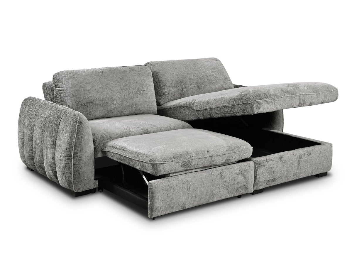 Canapé d'angle convertible et réversible avec coffre en velours chiné gris LIORA - DécoInParis