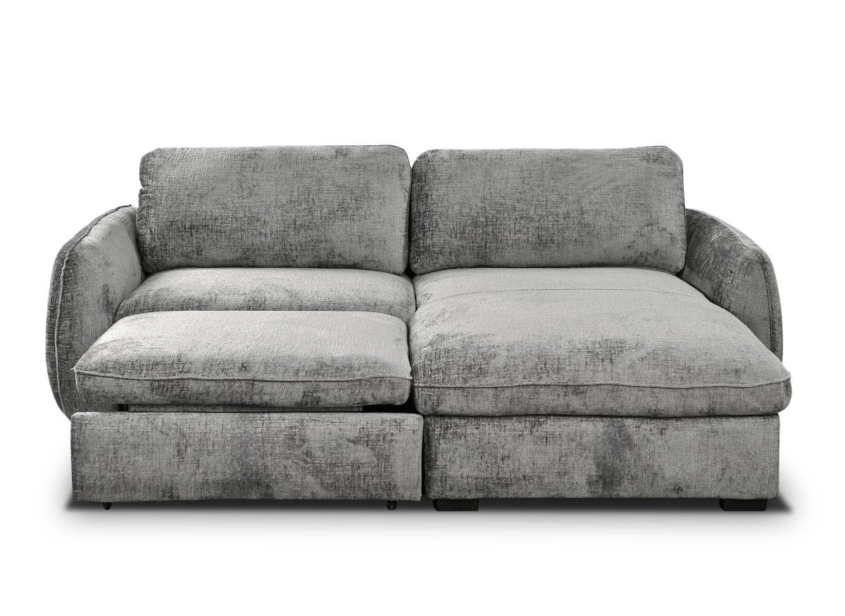 Canapé d'angle convertible et réversible avec coffre en velours chiné gris LIORA - DécoInParis