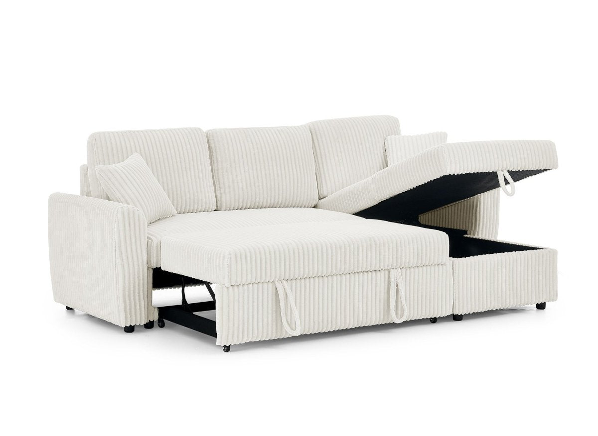 Canapé d'angle convertible et réversible avec coffre en velours côtelé épais beige ADRYEN - DécoInParis
