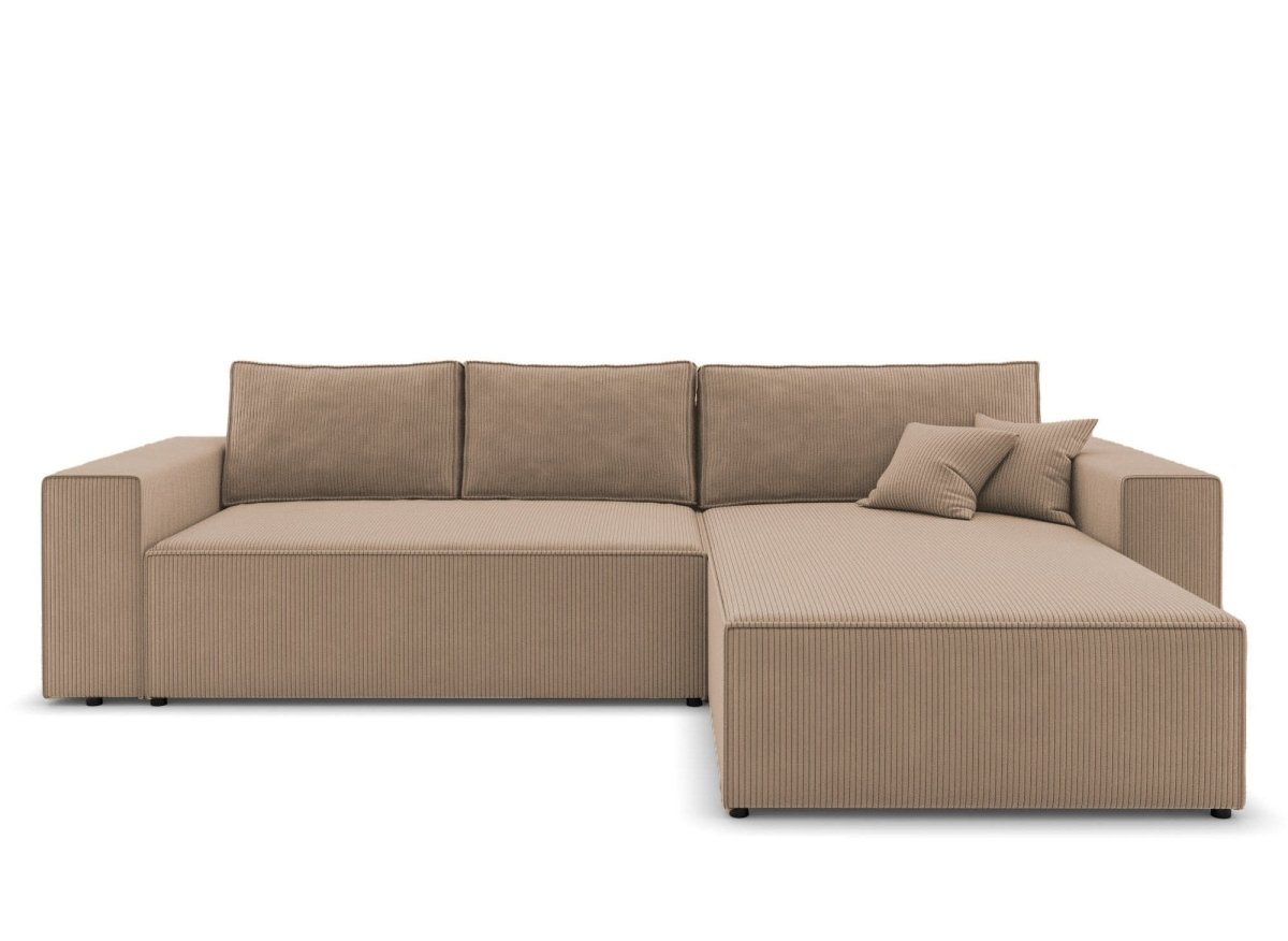 Canapé d'angle convertible et réversible avec coffre en velours cotelé moka JADE - DécoInParis
