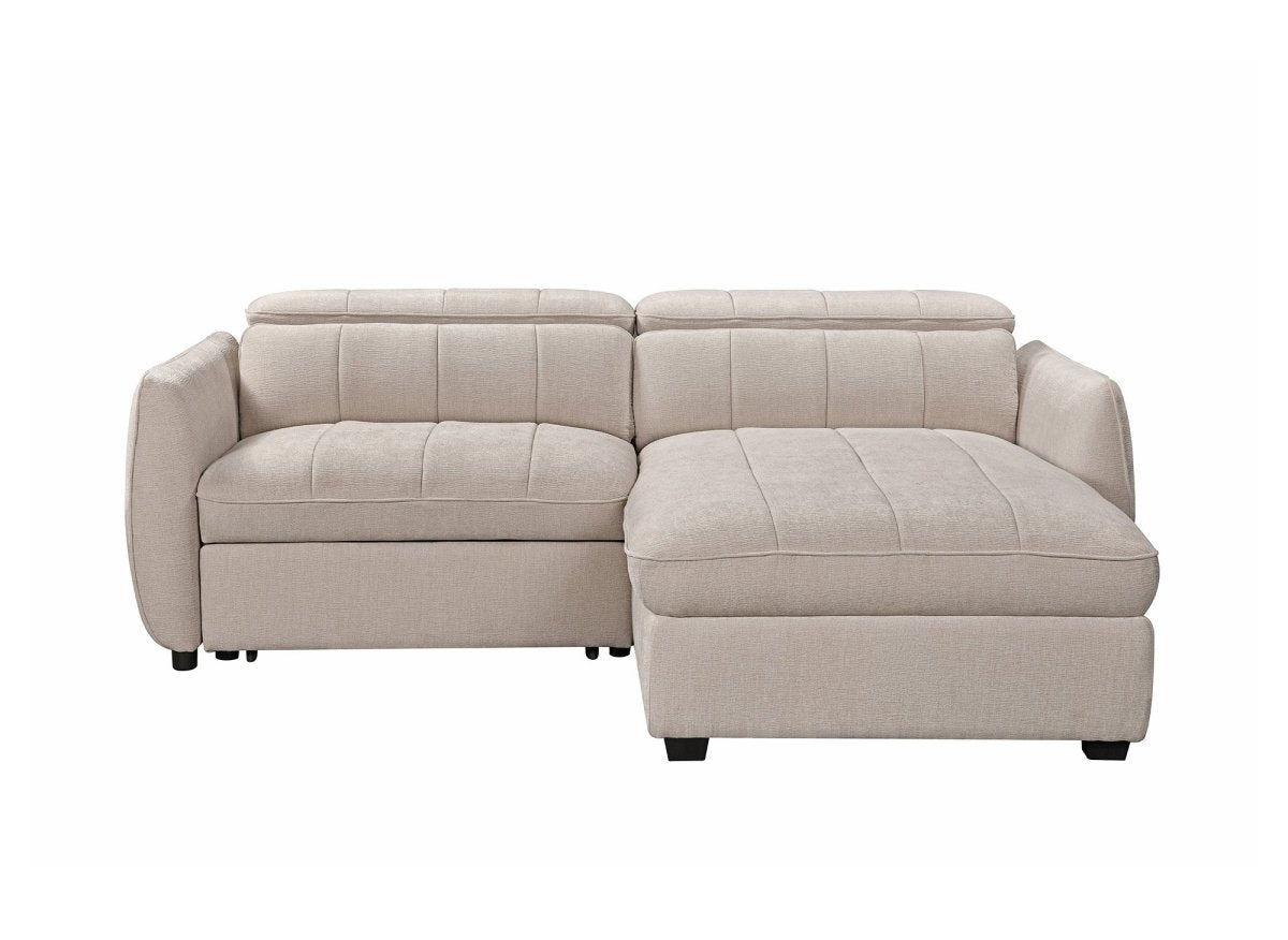 Canapé d'angle convertible et réversible avec coffre en velours tissé beige MADALENA - DécoInParis