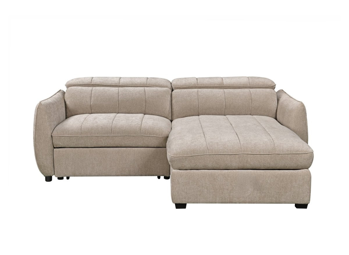 Canapé d'angle convertible et réversible avec coffre en velours tissé taupe MADALENA - DécoInParis