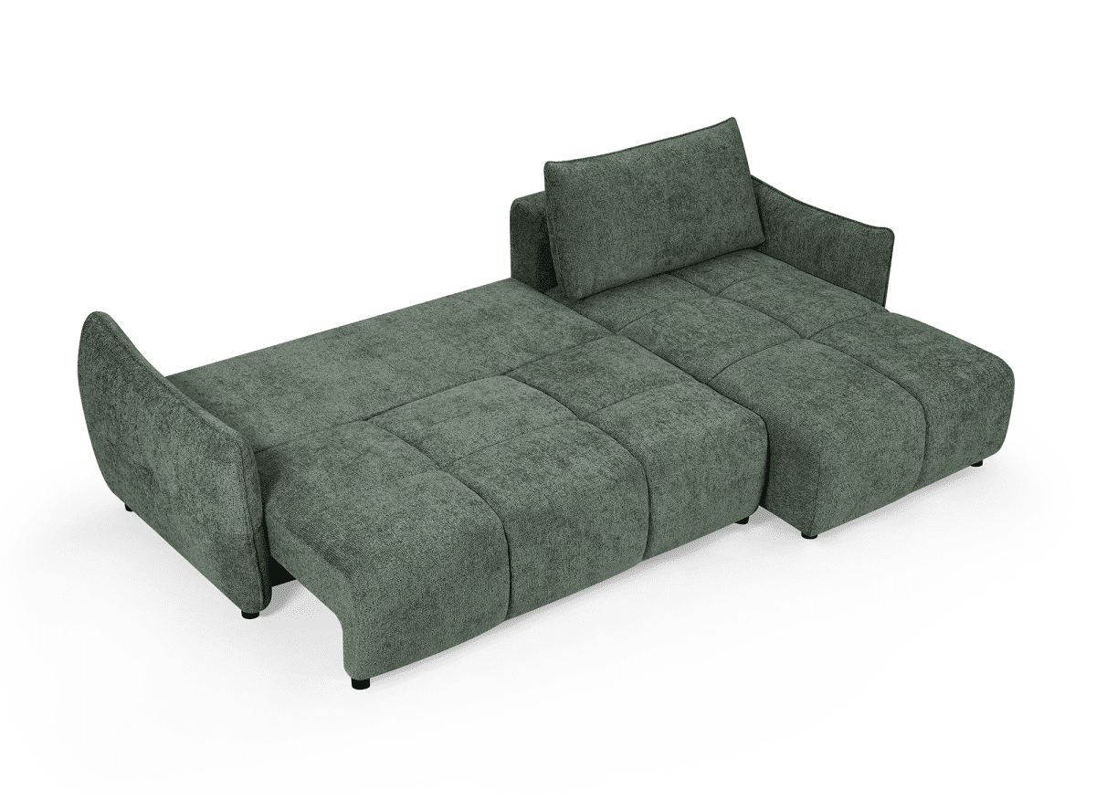 Canapé d'angle convertible et réversible en velours chiné vert olive MYSA - DécoInParis