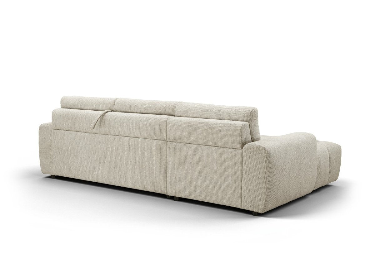 Canapé d'angle convertible ouverture express en tissu beige AGATHE - Angle gauche - DécoInParis