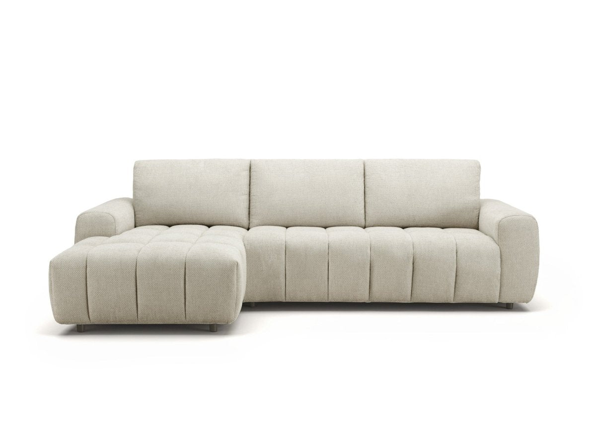 Canapé d'angle convertible ouverture express en tissu beige AGATHE - Angle gauche - DécoInParis