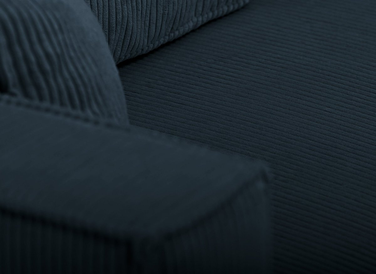 Canapé d'angle convertible réversible avec coffre en velours côtelé bleu SYNA - DécoInParis