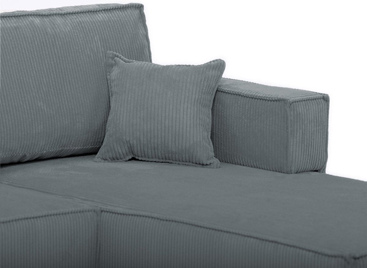 Canapé d'angle convertible réversible avec coffre en velours côtelé gris SYNA - DécoInParis
