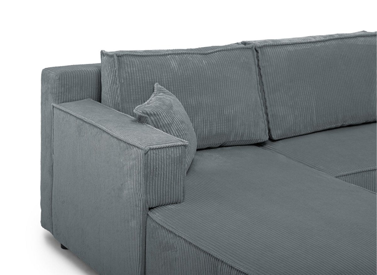 Canapé d'angle convertible réversible avec coffre en velours côtelé gris SYNA - DécoInParis