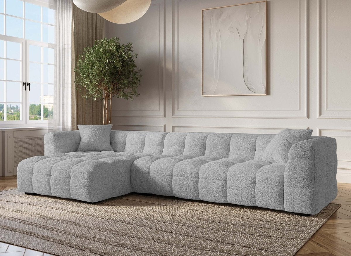 Canapé d'angle effet peau de mouton gris BELLA - Angle gauche - DécoInParis