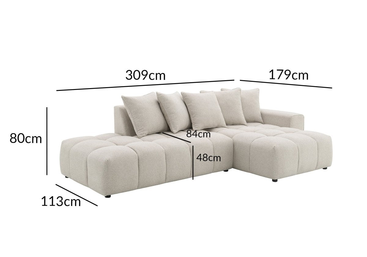 Canapé d'angle en tissu texturé beige CLARISSE - Angle droit - DécoInParis