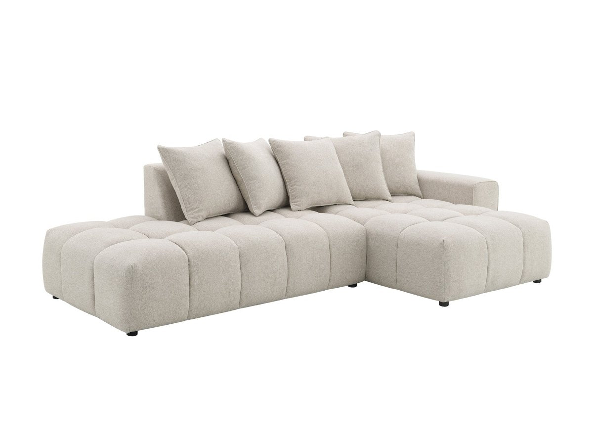 Canapé d'angle en tissu texturé beige CLARISSE - Angle droit - DécoInParis