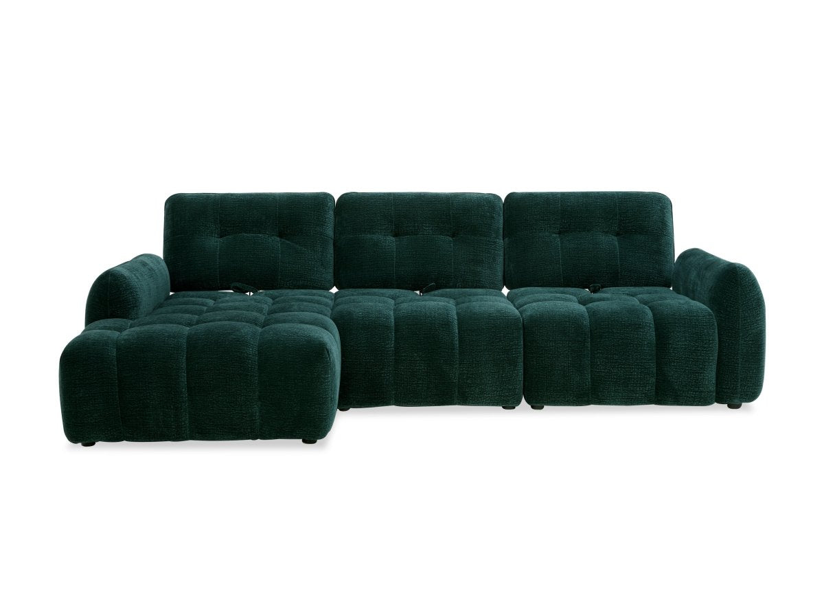 Canapé d'angle en velours tissé vert sapin avec dossier réglable ADONIS - Angle gauche - DécoInParis