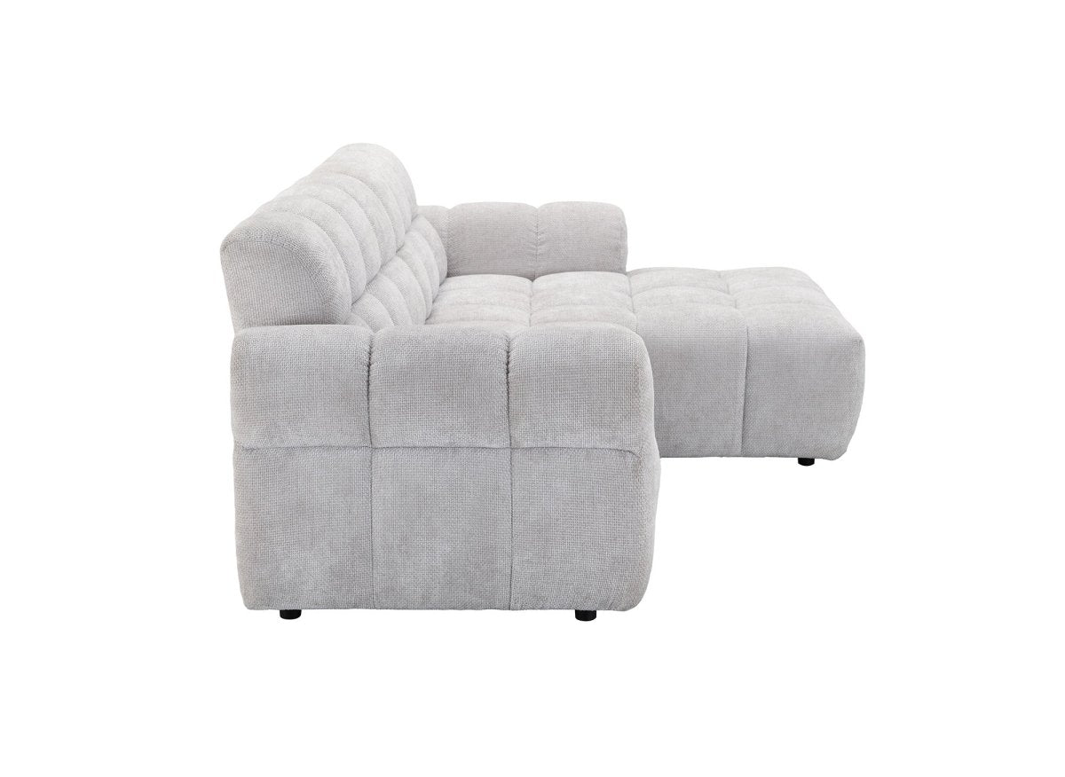 Canapé d'angle fixe en velours texturé gris clair JAROD - Angle droit - DécoInParis