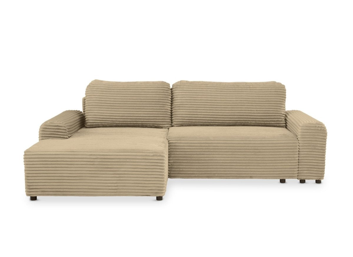 Canapé d'angle gauche convertible avec coffre en velours côtelé épais taupe BALI - Angle gauche - DécoInParis