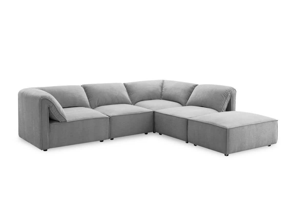 Canapé d'angle modulable en velours gris HARINA - DécoInParis
