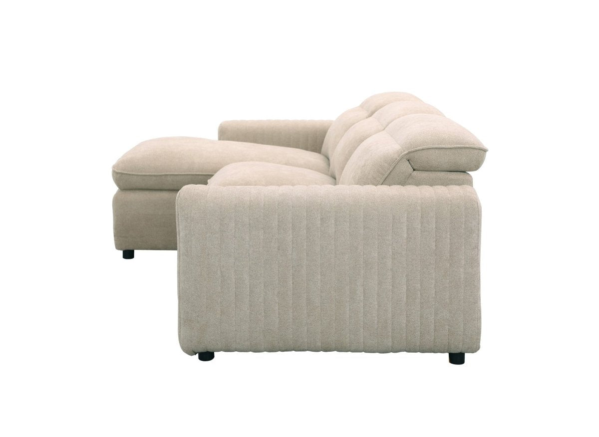 Canapé d'angle relax électrique en tissu beige ORELIA - Angle gauche - DécoInParis