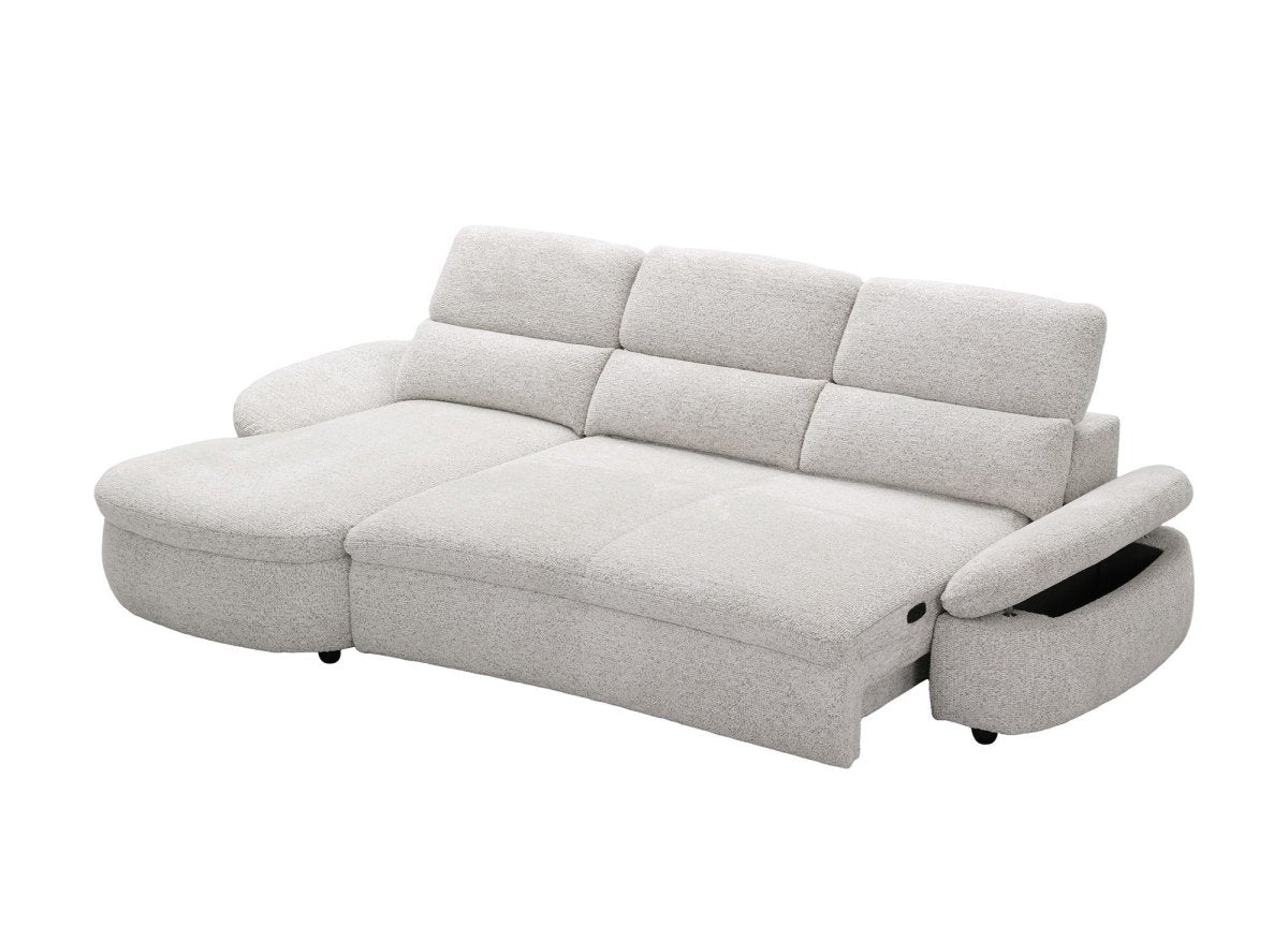 Canapé d'angle relax électrique en tissu bouclette beige CLEMENT - Angle gauche - DécoInParis