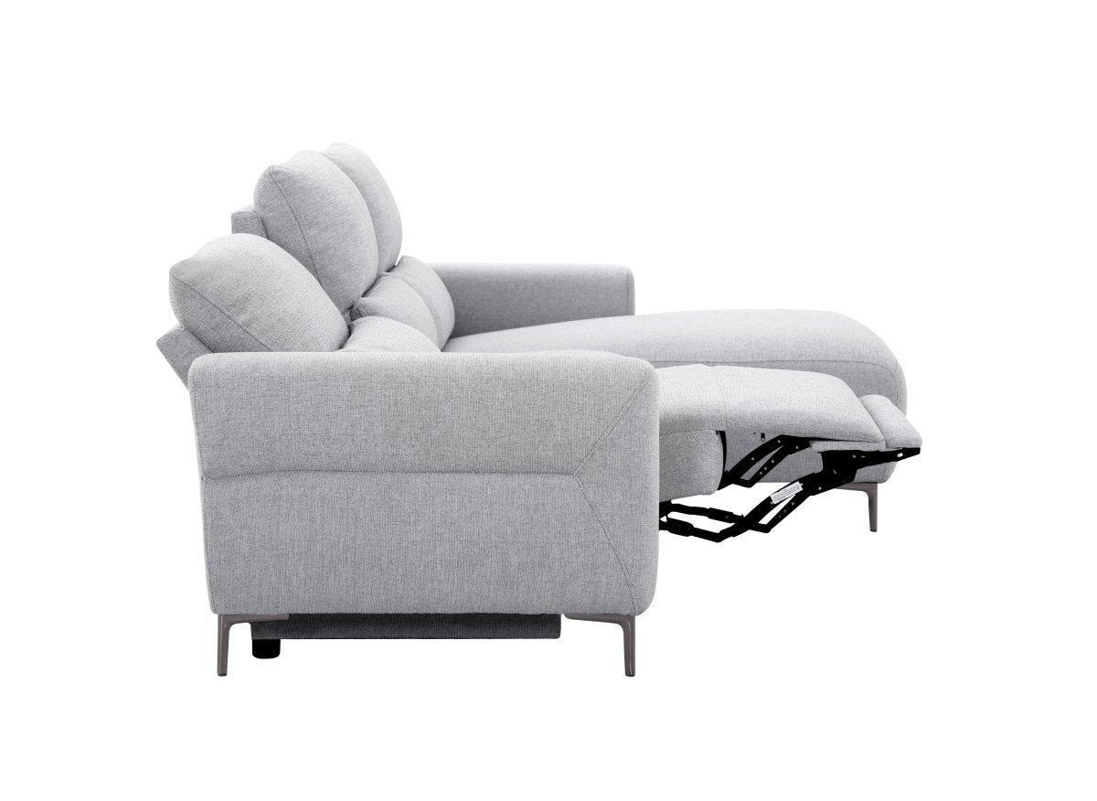 Canapé d'angle relax électrique en tissu gris clair RAFAELA - Angle droit - DécoInParis