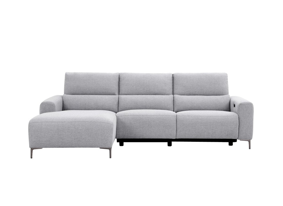 Canapé d'angle relax électrique en tissu gris clair RAFAELA - Angle gauche - DécoInParis