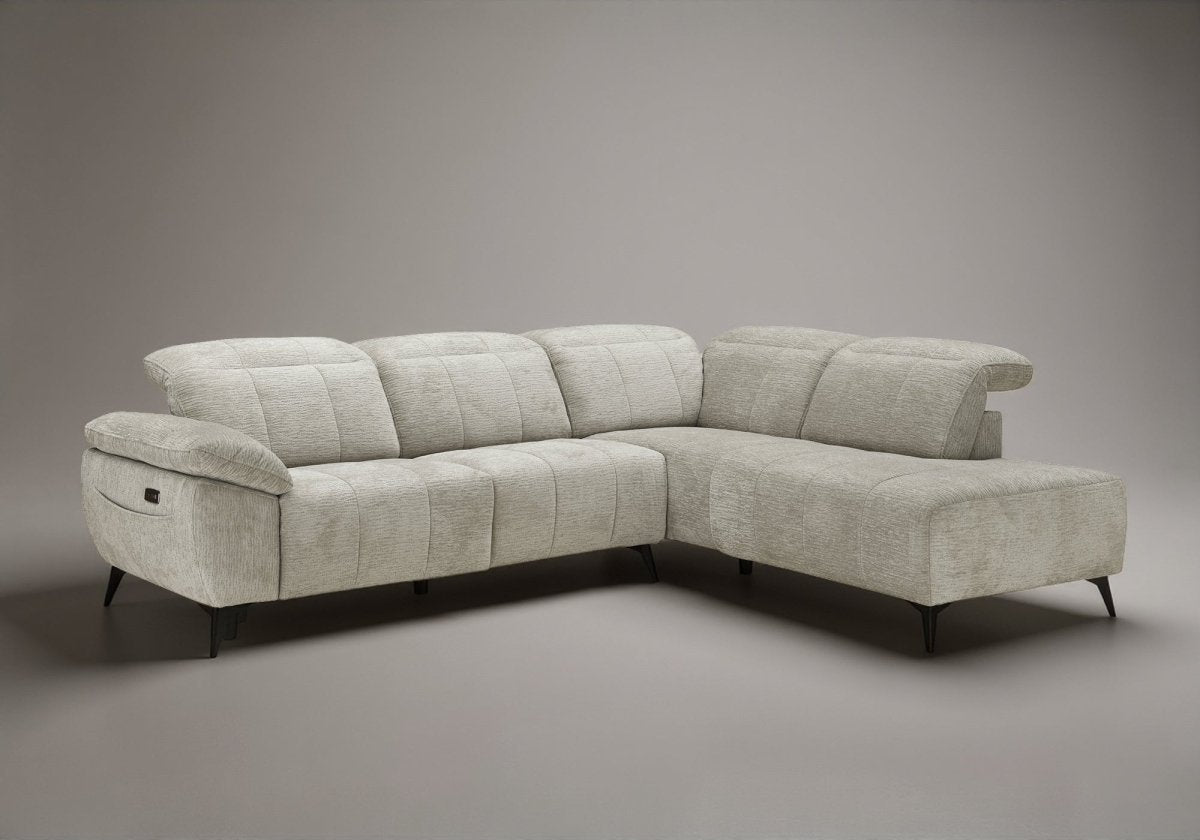 Canapé d'angle relax électrique en velours chiné beige SOLINA - Angle droit - DécoInParis