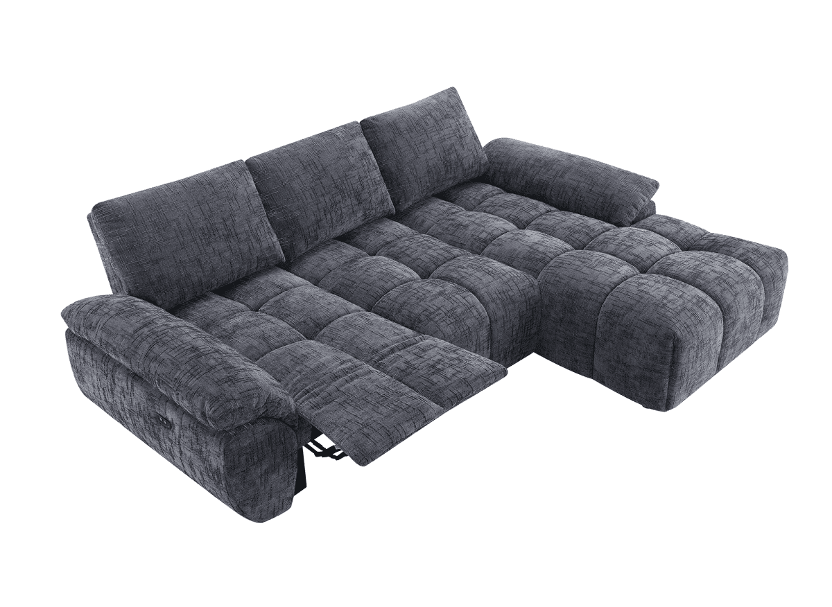 Canapé d’angle relax électrique en velours chiné gris ALPES - Angle droit - DécoInParis