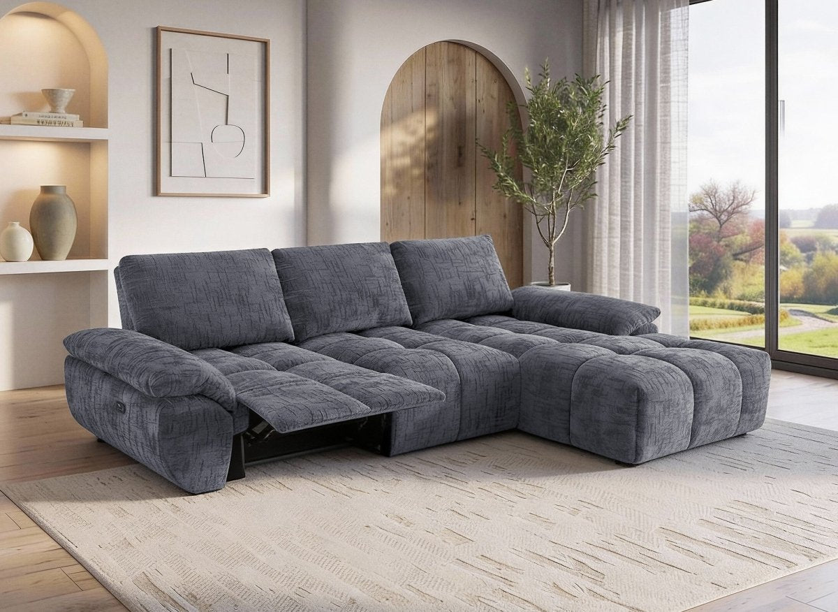 Canapé d’angle relax électrique en velours chiné gris ALPES - Angle droit - DécoInParis