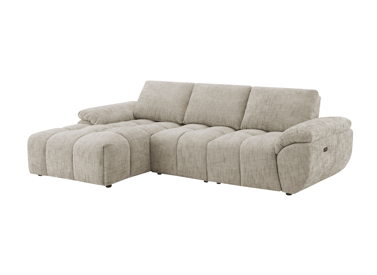 Canapé d’angle relax électrique en velours chiné taupe ALPES - Angle gauche - DécoInParis