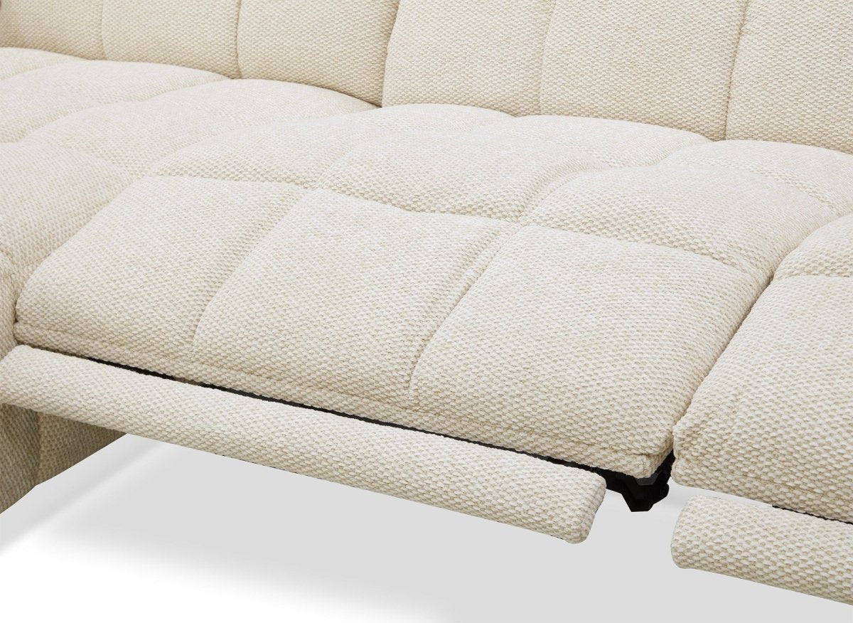 Canapé d'angle relax électrique en velours texturé beige EDELMIRA - Angle gauche - DécoInParis