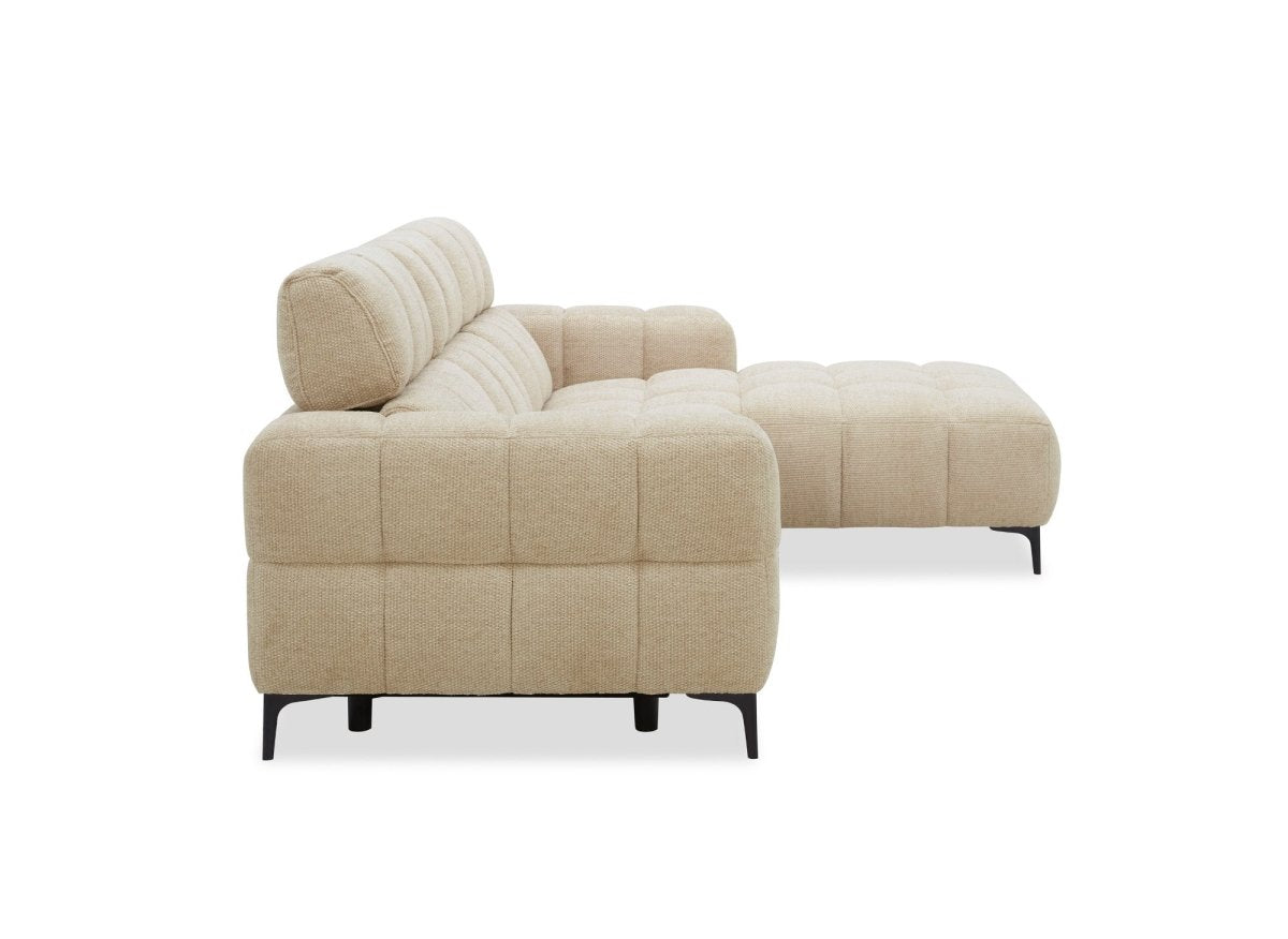 Canapé d'angle relax électrique en velours texturé taupe EDELMIRA - Angle droit - DécoInParis