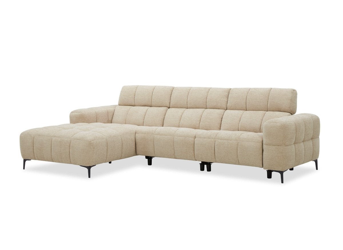 Canapé d'angle relax électrique en velours texturé taupe EDELMIRA - Angle gauche - DécoInParis