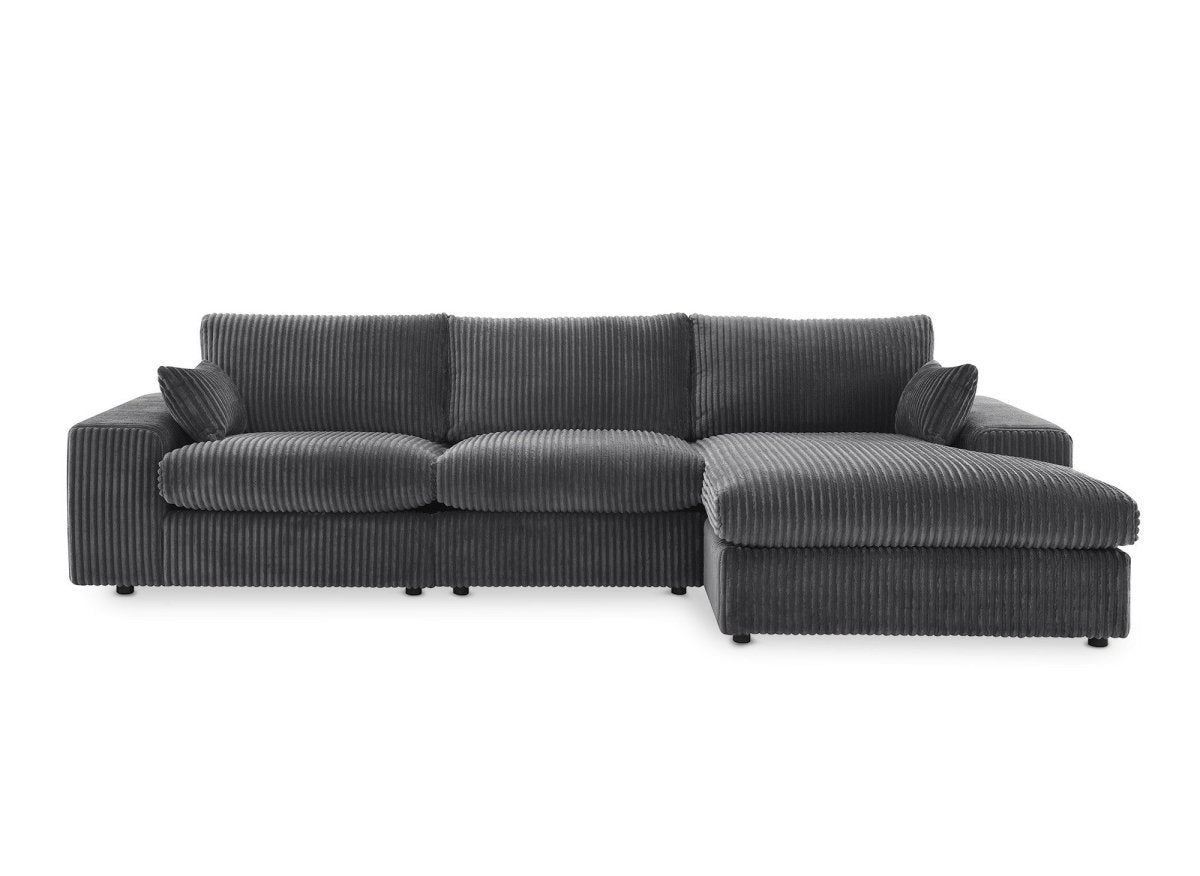 Canapé d'angle réversible en gros côtelé doux gris SIRINA - DécoInParis