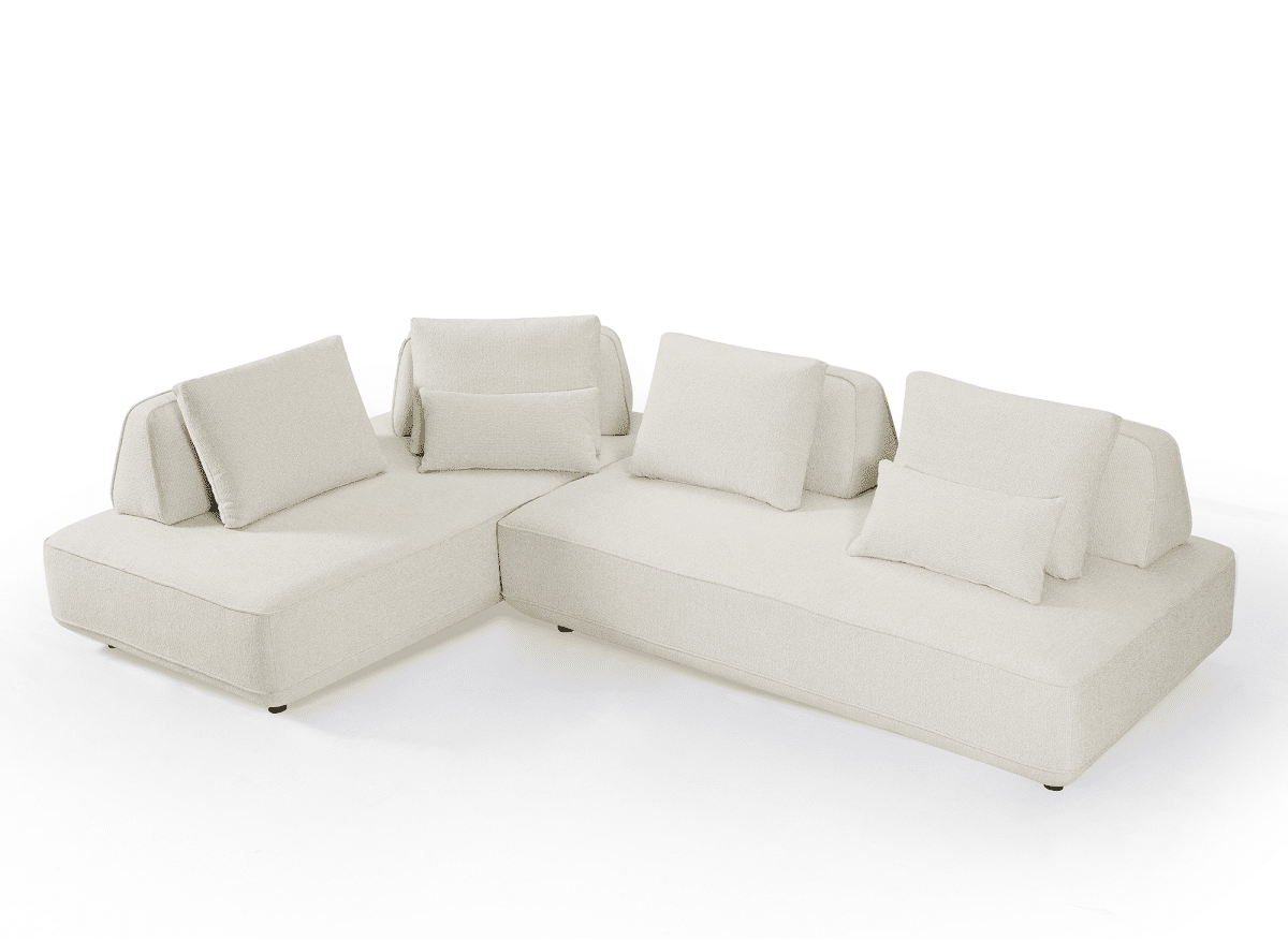 Canapé d'angle réversible en tissu bouclette beige ISAORA - DécoInParis