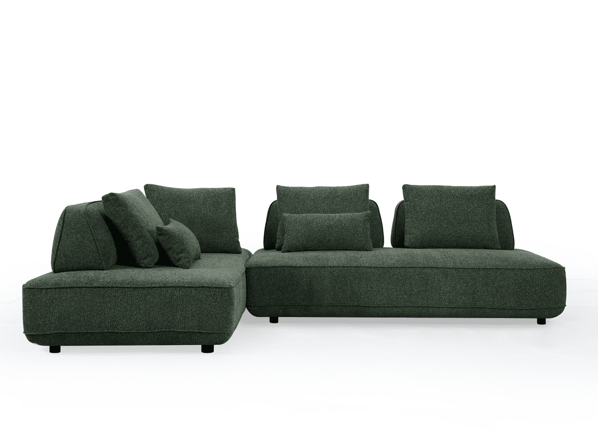 Canapé d'angle réversible en tissu bouclette vert kaki ISAORA - DécoInParis