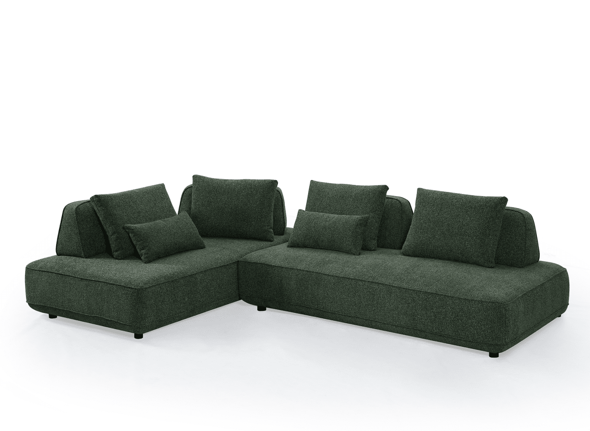 Canapé d'angle réversible en tissu bouclette vert kaki ISAORA - DécoInParis