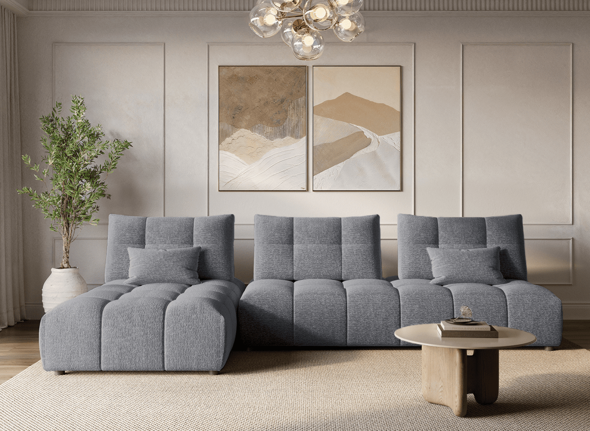 Canapé d'angle réversible en velours texturé gris ALANA - DécoInParis