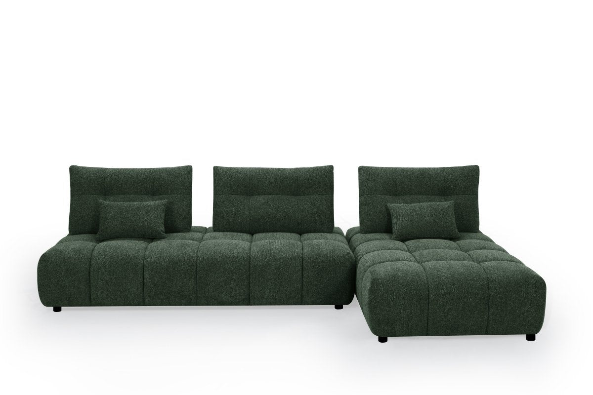 Canapé d'angle réversible en velours texturé vert kaki ALANA - DécoInParis