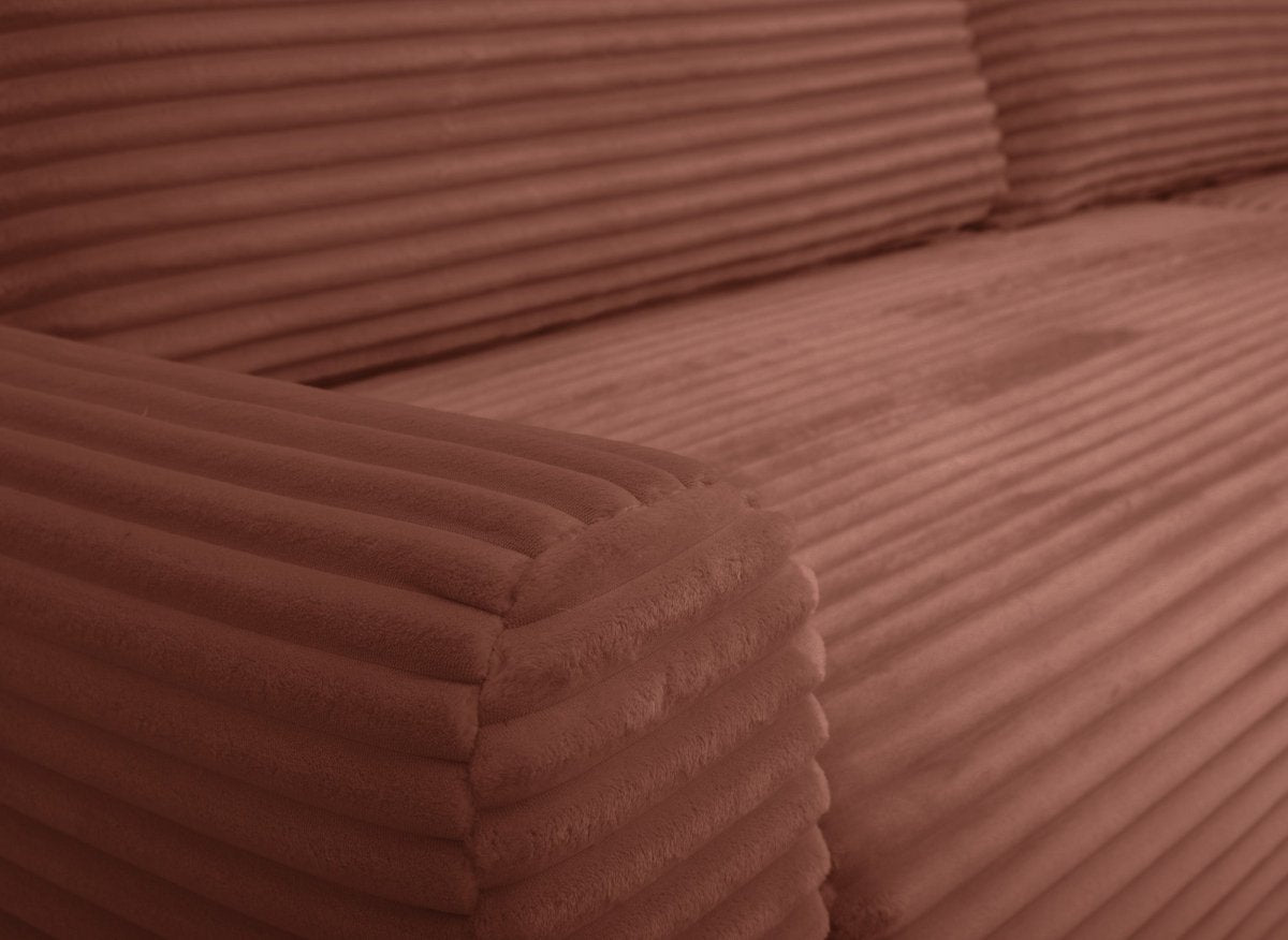 Canapé d'angle réversible et convertible avec coffre en velours côtelé épais terracotta KATIA - DécoInParis