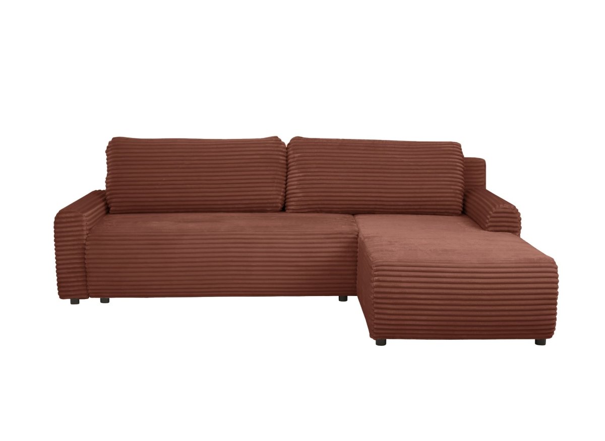 Canapé d'angle réversible et convertible avec coffre en velours côtelé épais terracotta KATIA - DécoInParis