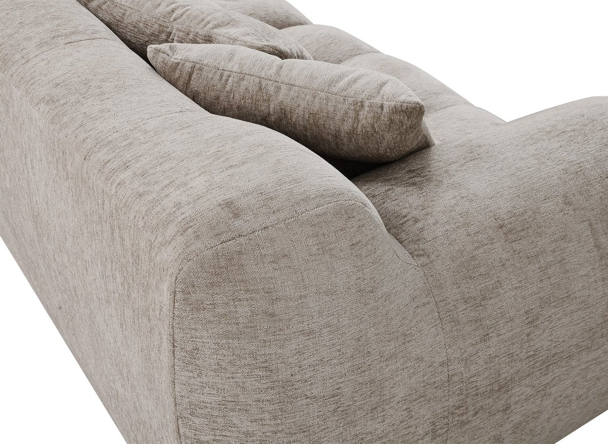 Canapé droit 3 places en velours texturé taupe TANINA - DécoInParis