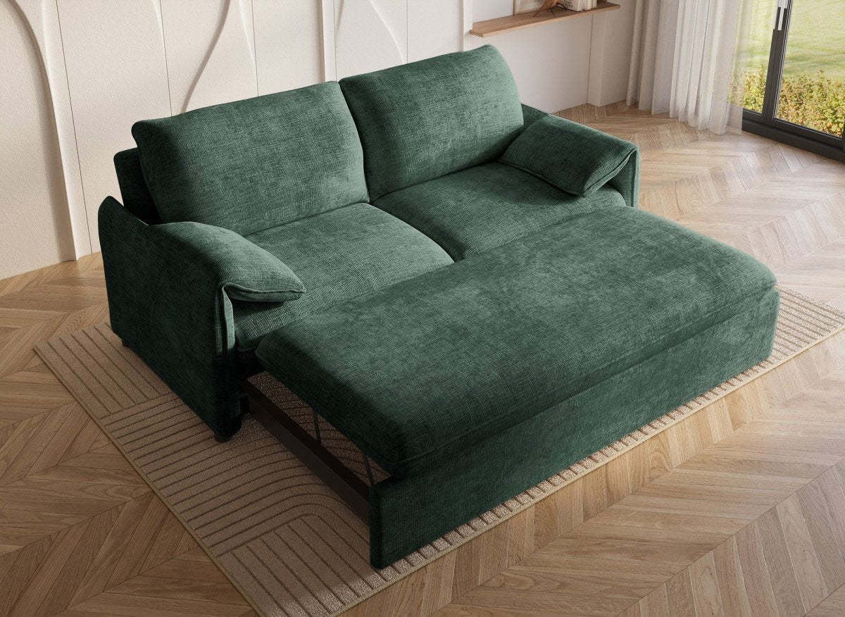 Canapé droit convertible 3 places en velours chiné vert LAMAR - DécoInParis